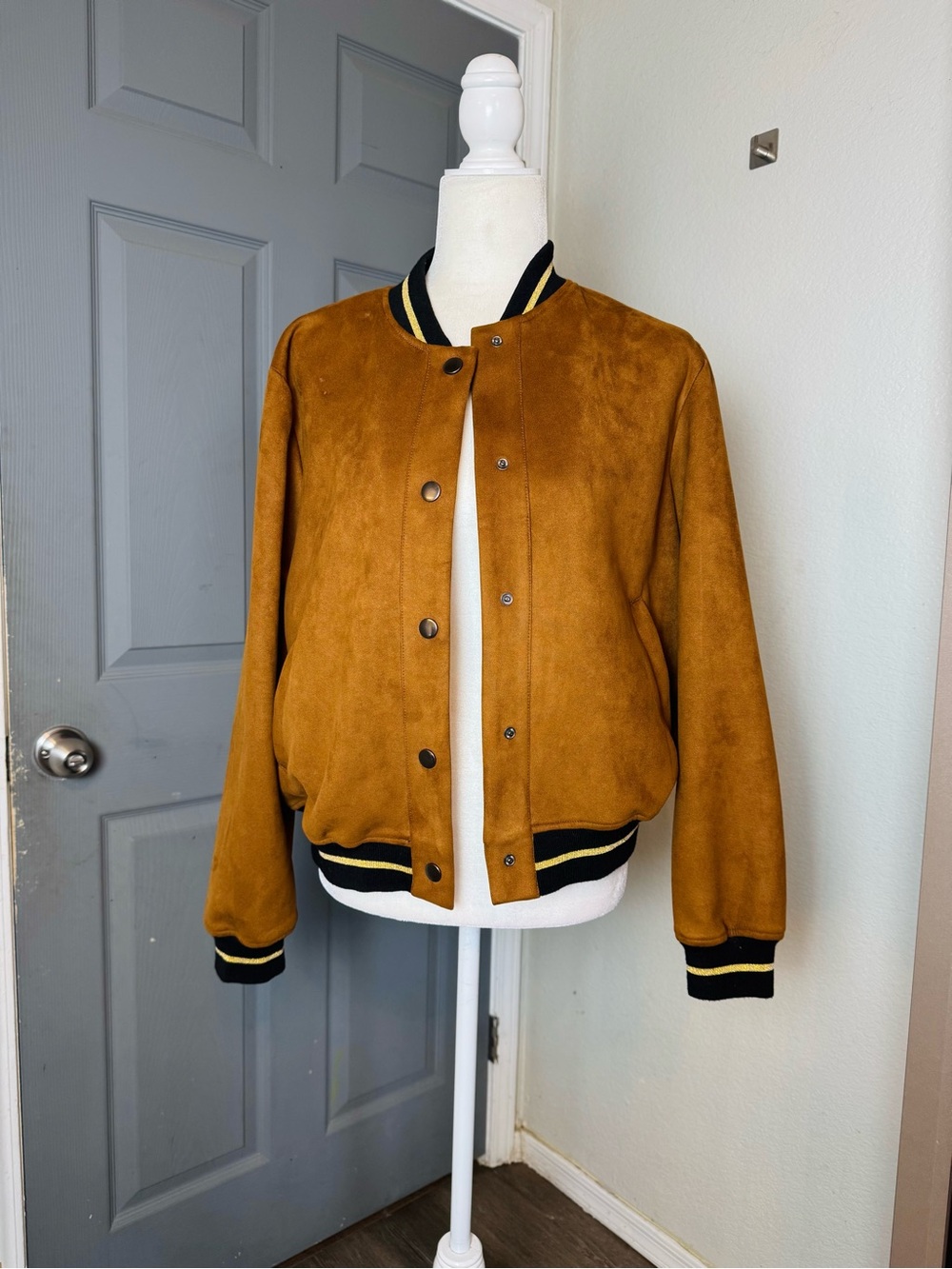 Zara Brown Velvet Suede Varsity Bomber Jacket Medium